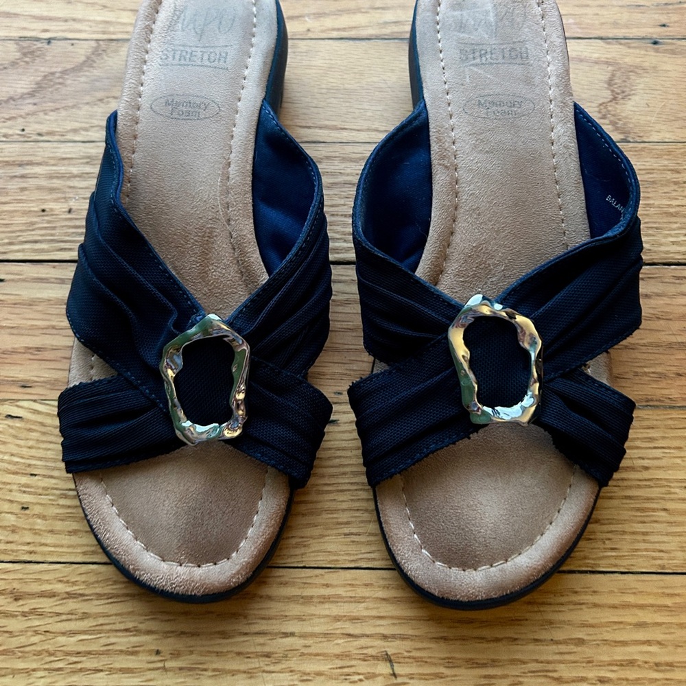 Women's Black Slip-On Sandals with memory foam support